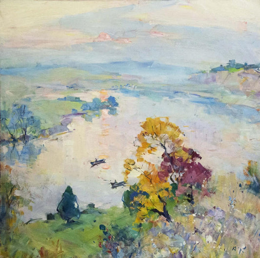 Oil painting Early fishing on the river Unknown artist
