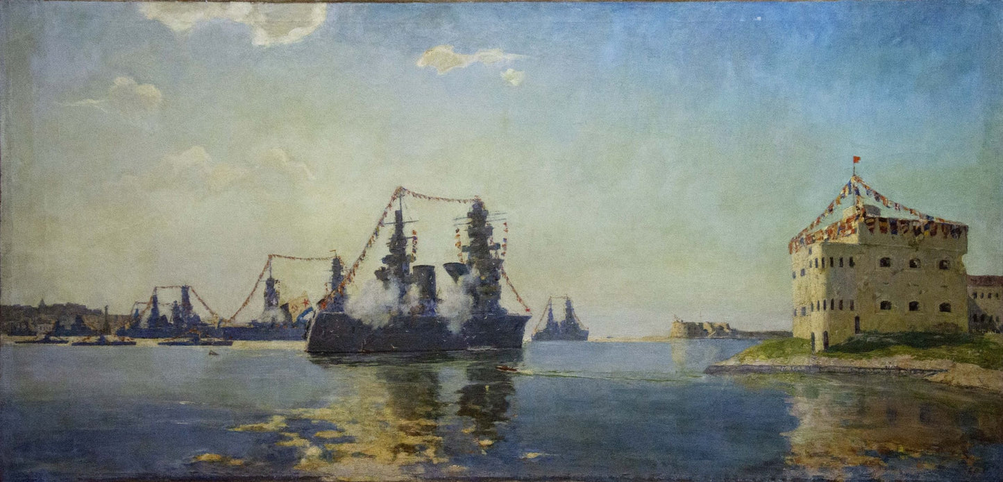 Oil painting Landscape with ships Vladimirov Sergey Sidorovich