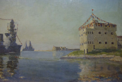 Oil painting Landscape with ships Vladimirov Sergey Sidorovich