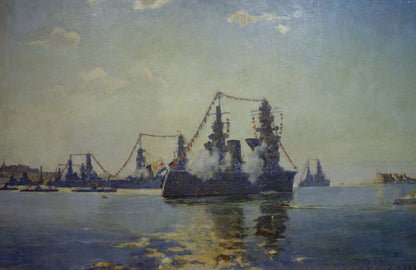 Oil painting Landscape with ships Vladimirov Sergey Sidorovich