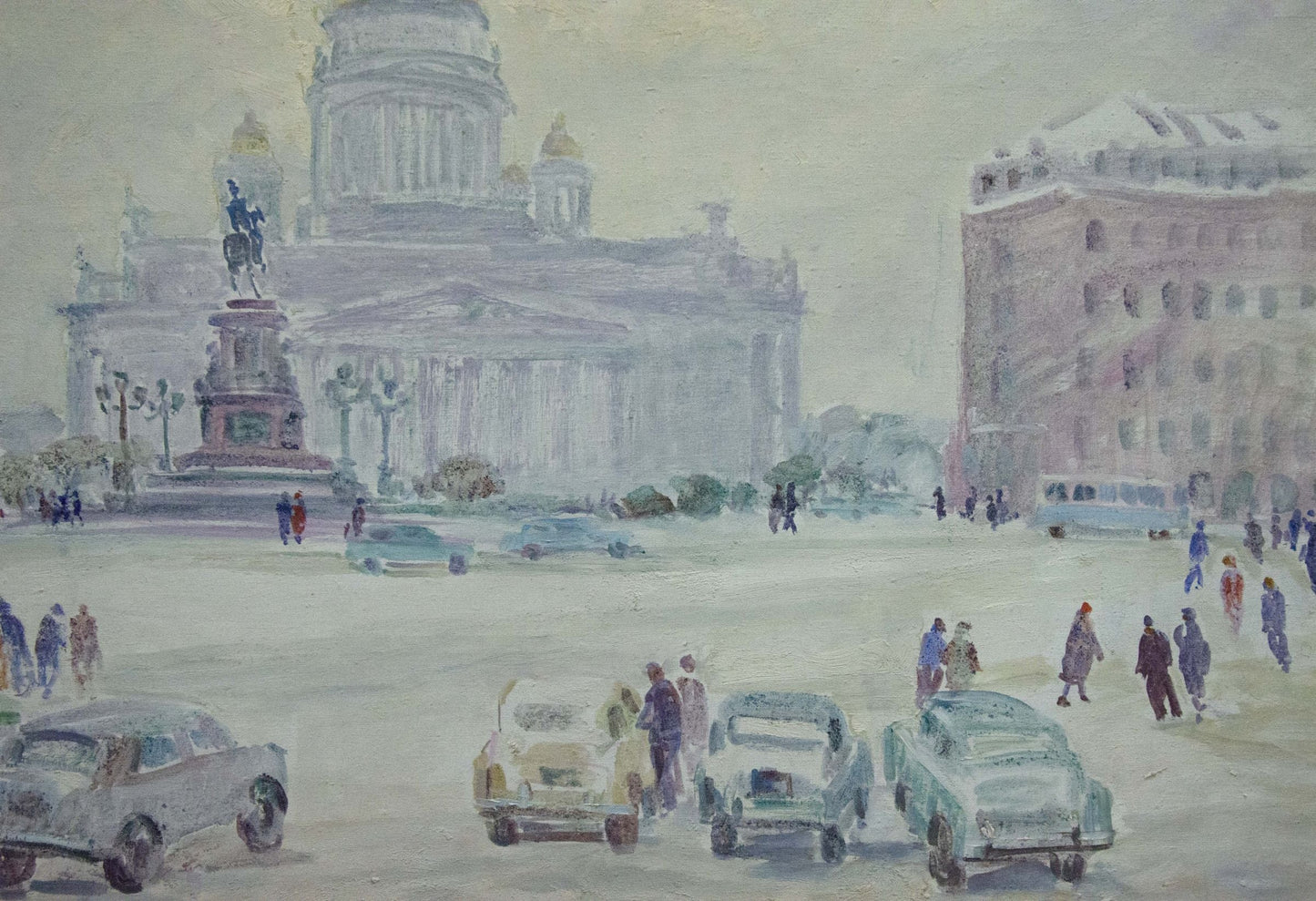 Oil painting Bustling city square Yakov Basov