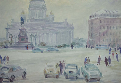 Oil painting Bustling city square Yakov Basov