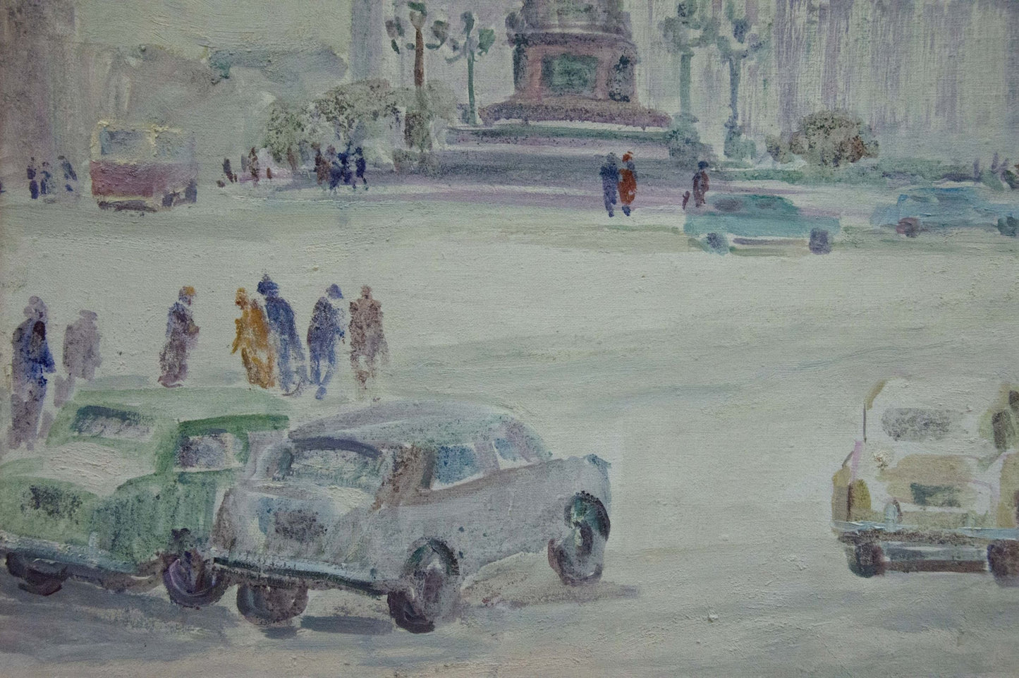 Oil painting Bustling city square Yakov Basov