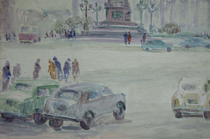 Oil painting Bustling city square Yakov Basov