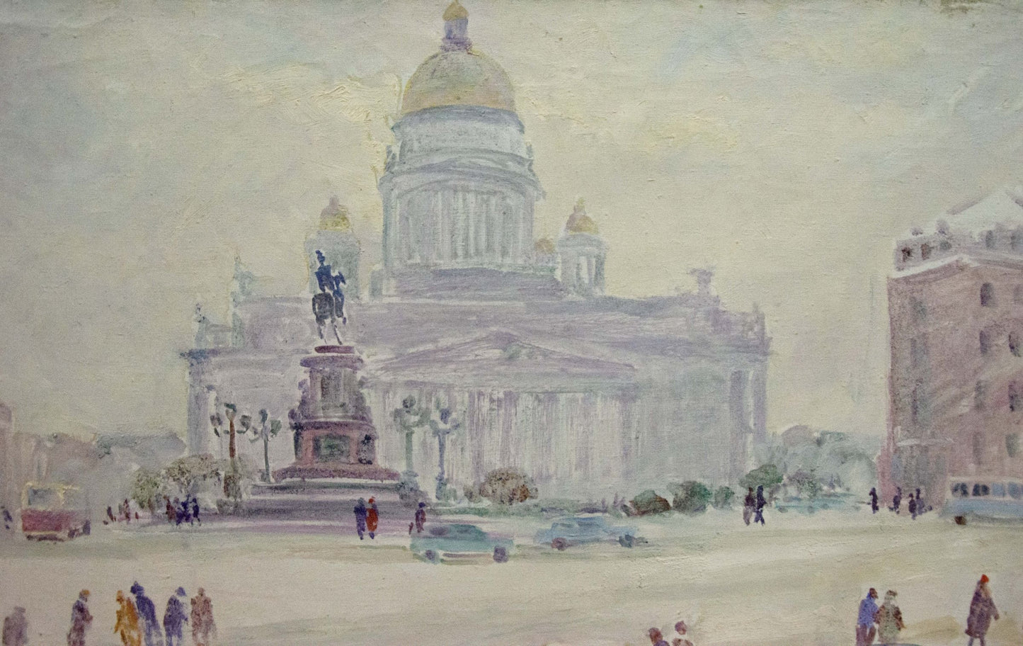 Oil painting Bustling city square Yakov Basov