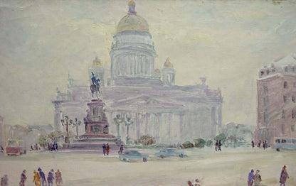 Oil painting Bustling city square Yakov Basov