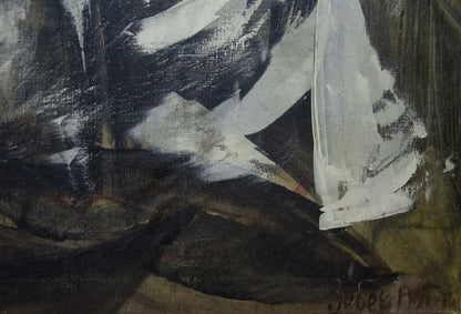 Abstract oil painting House by the shore Zebek Nelli Petrovna