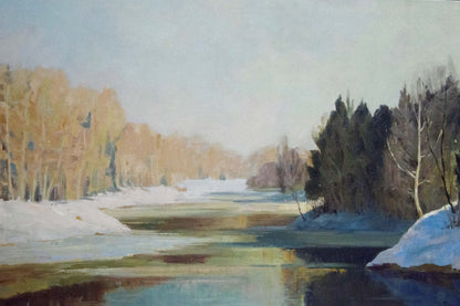 Oil painting River landscape in winter Smirnov Mikhail Sergeevich