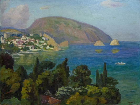 Oil painting City near the sea Kogan Boris Matveevich