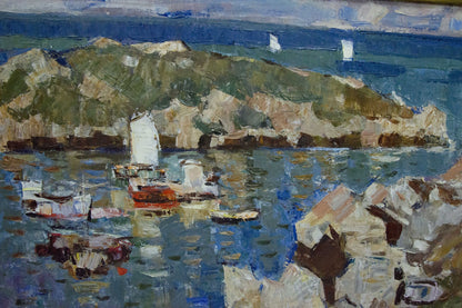 Oil painting Sail to the ferry Konovalov Yuri Alexandrovich