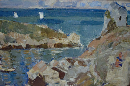 Oil painting Sail to the ferry Konovalov Yuri Alexandrovich