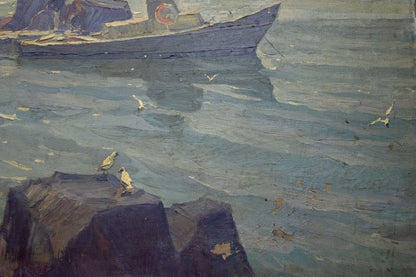 Oil painting Night coast
