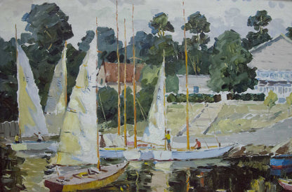 Oil painting Boats near the shore Yarovoy Stepan Kalinovich