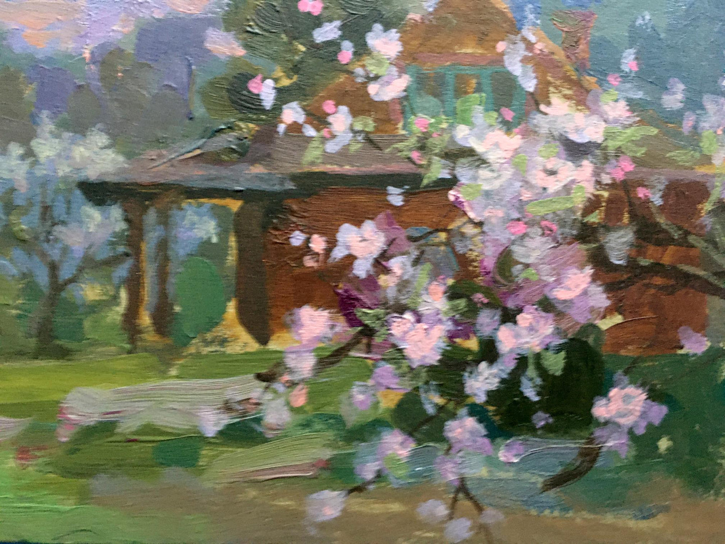 Vladimir Batrakov's oil masterpiece "Blooming Garden in the Evening"