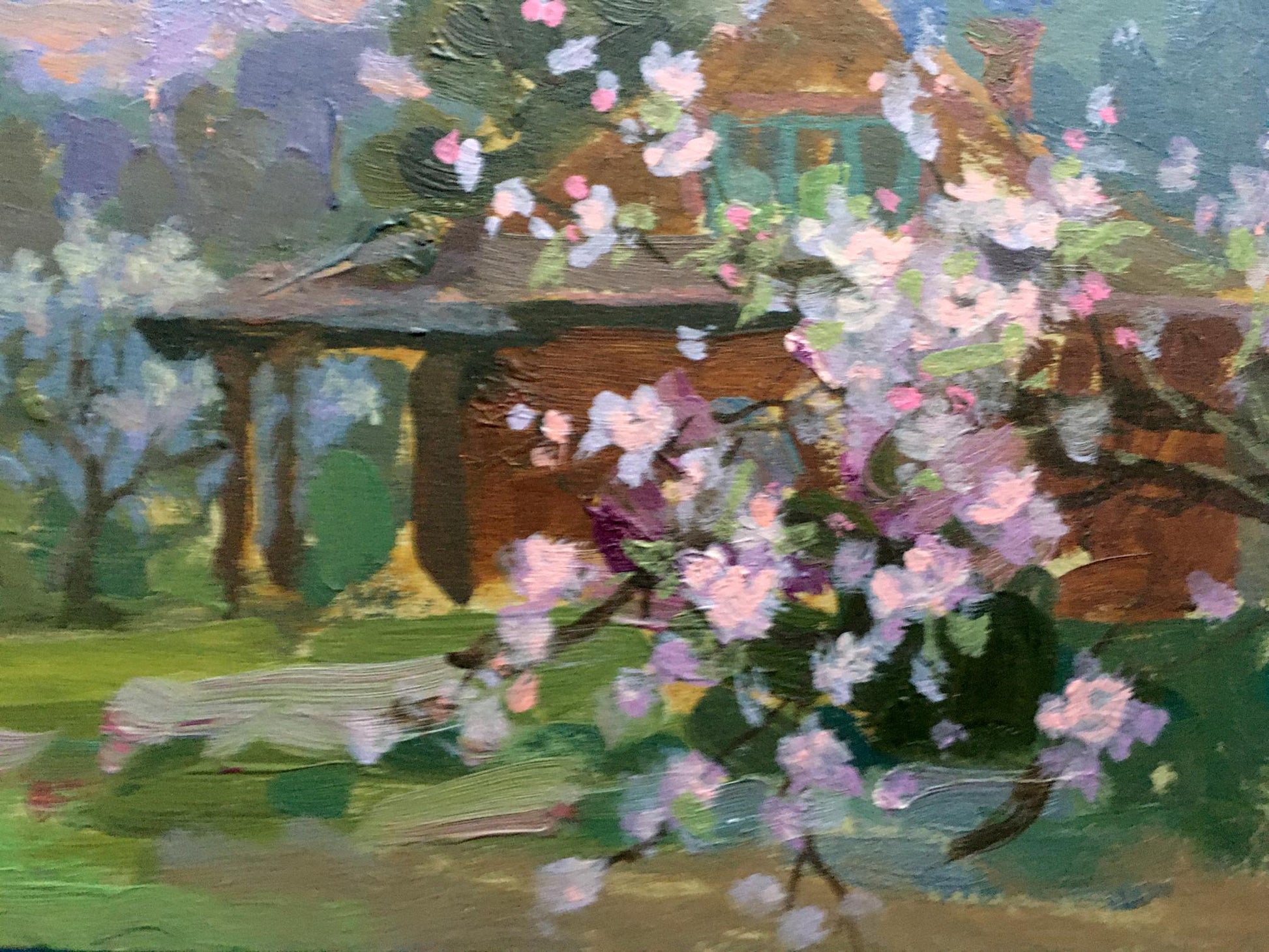 Vladimir Batrakov's oil masterpiece "Blooming Garden in the Evening"