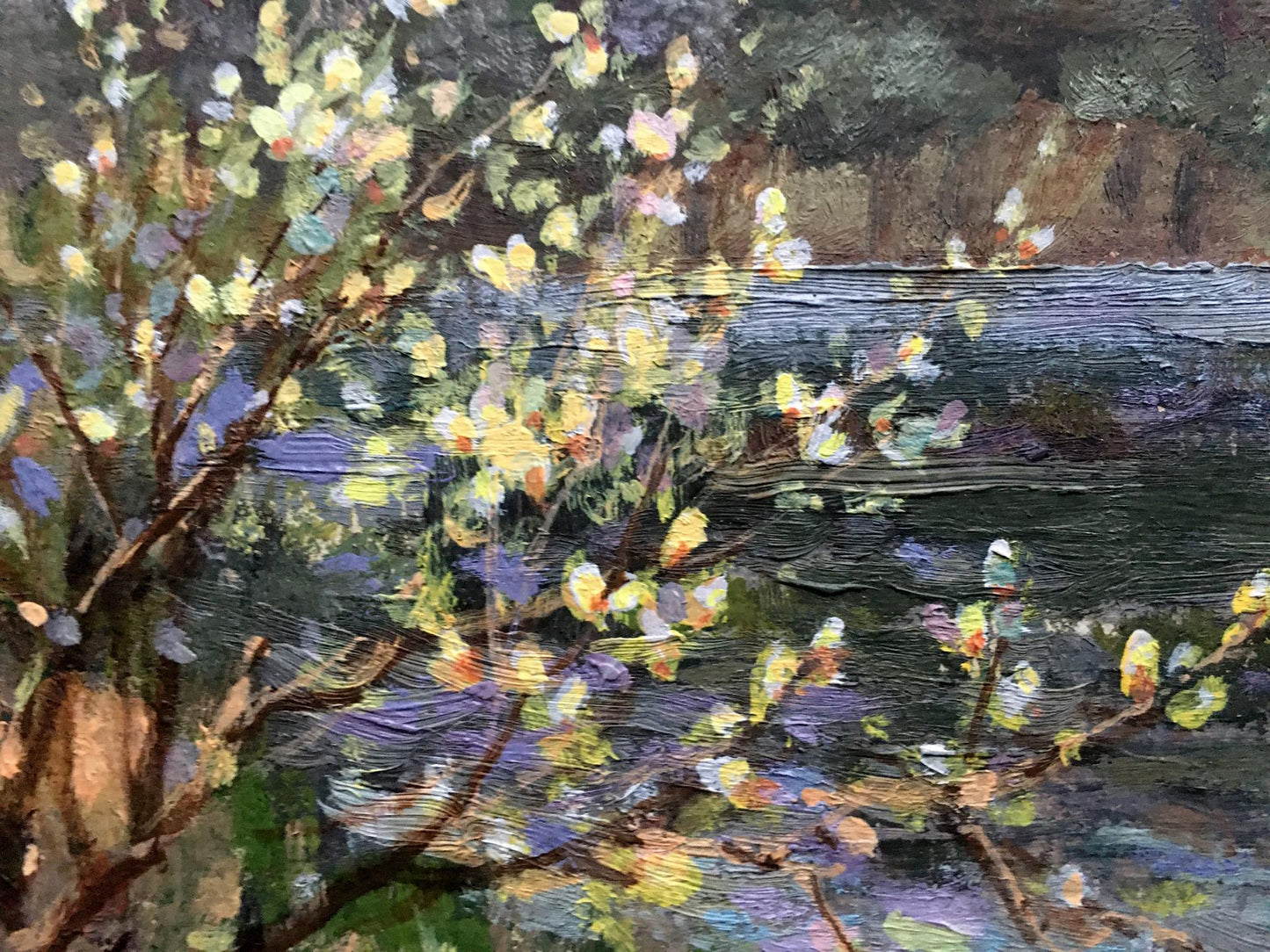 Oil painting Willow blossoms over water Batrakov Vladimir Grigorievich