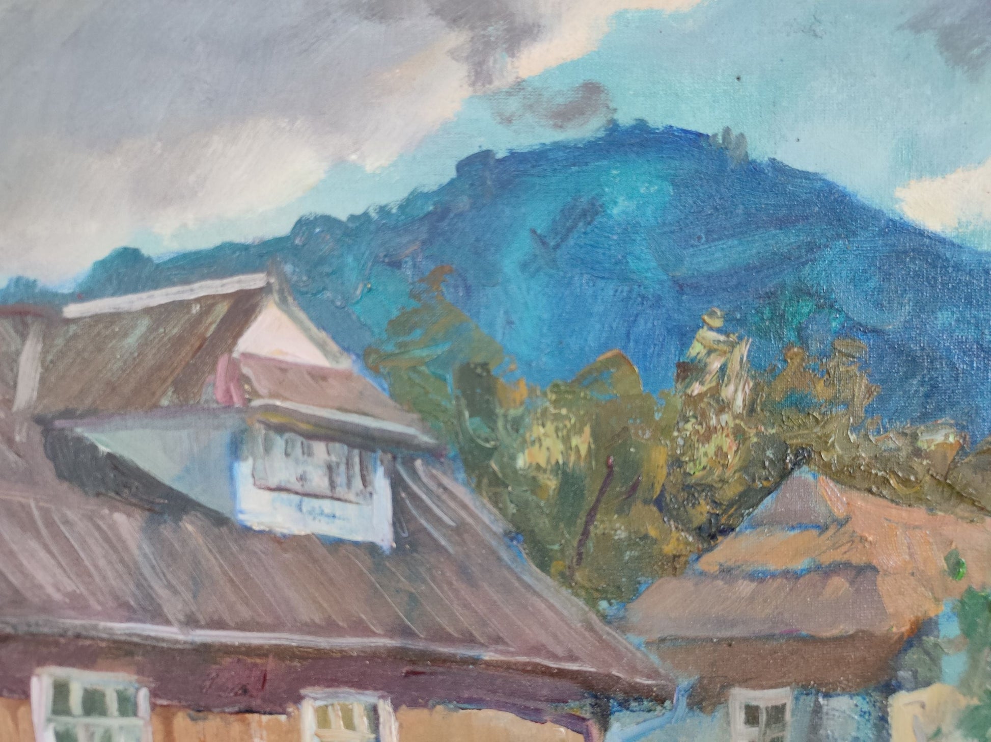 Oil Painting Village Nature Landscape 