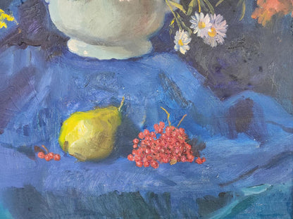 Mishurovsky V. V.'s Oil Painting: Chrysanthemums on Blue