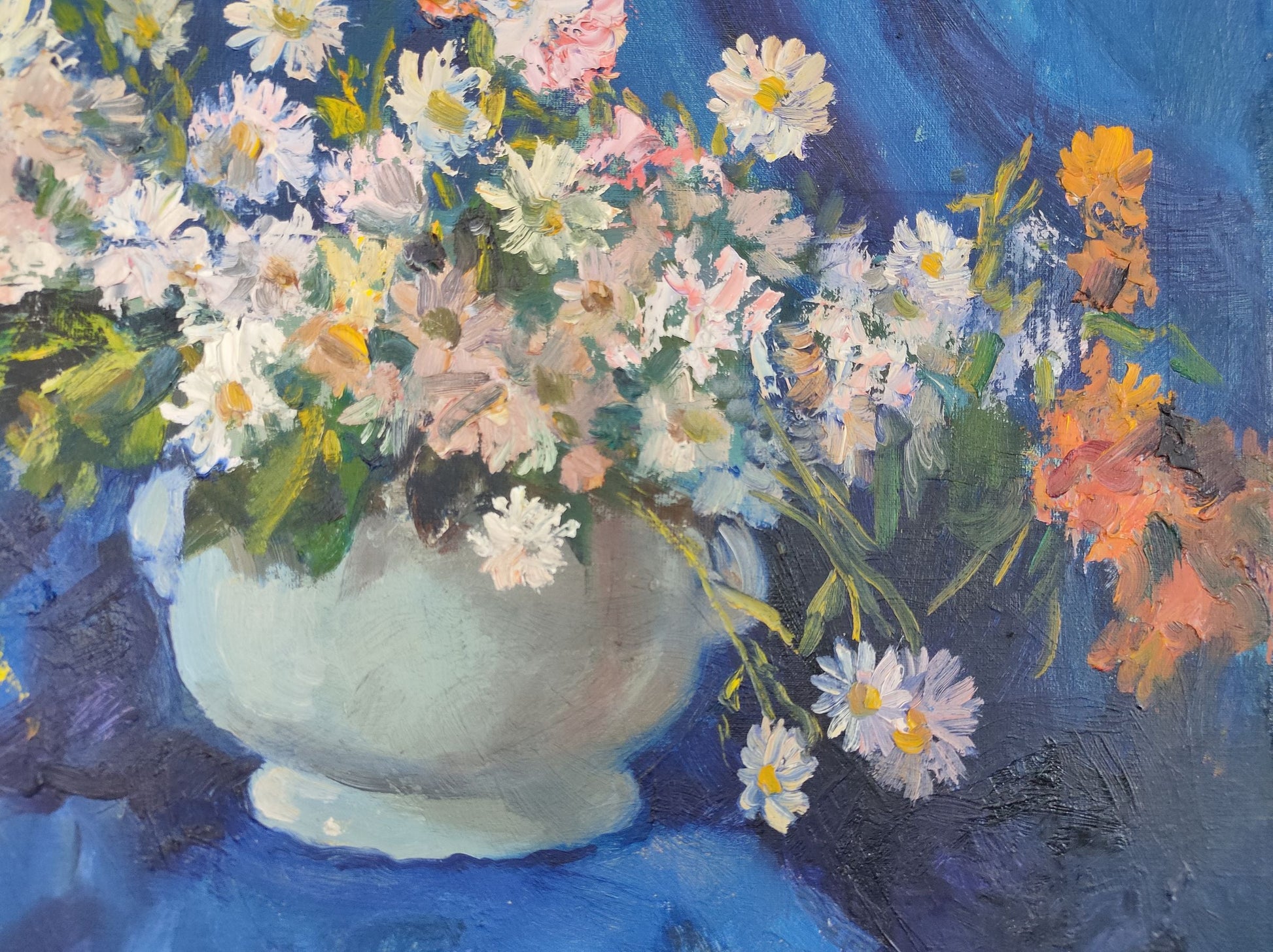 Chrysanthemums on Blue: Oil Painting by Mishurovsky V. V.