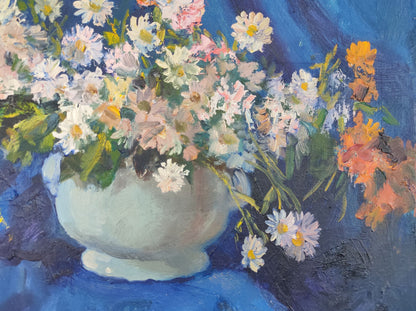 Chrysanthemums on Blue: Oil Painting by Mishurovsky V. V.