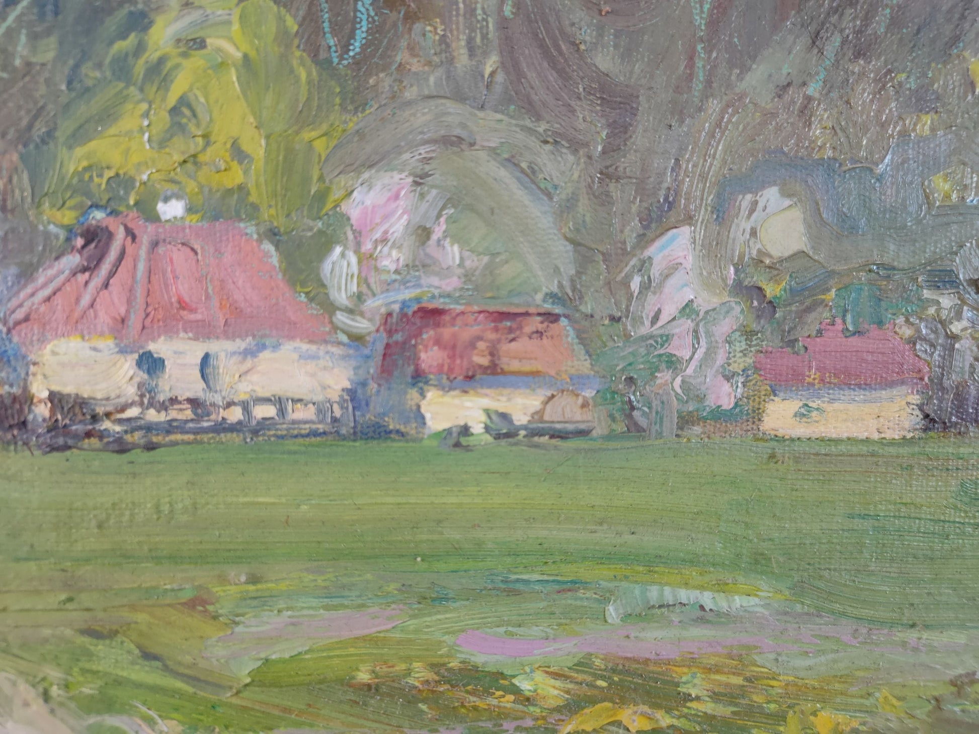 Oil Painting Village Nature Landscape 