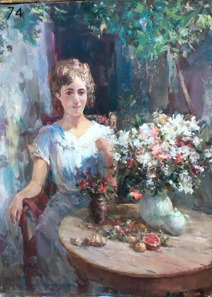 Pensive girl oil painting
