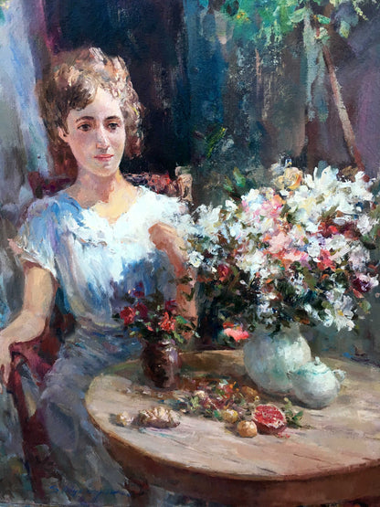 Pensive girl oil painting