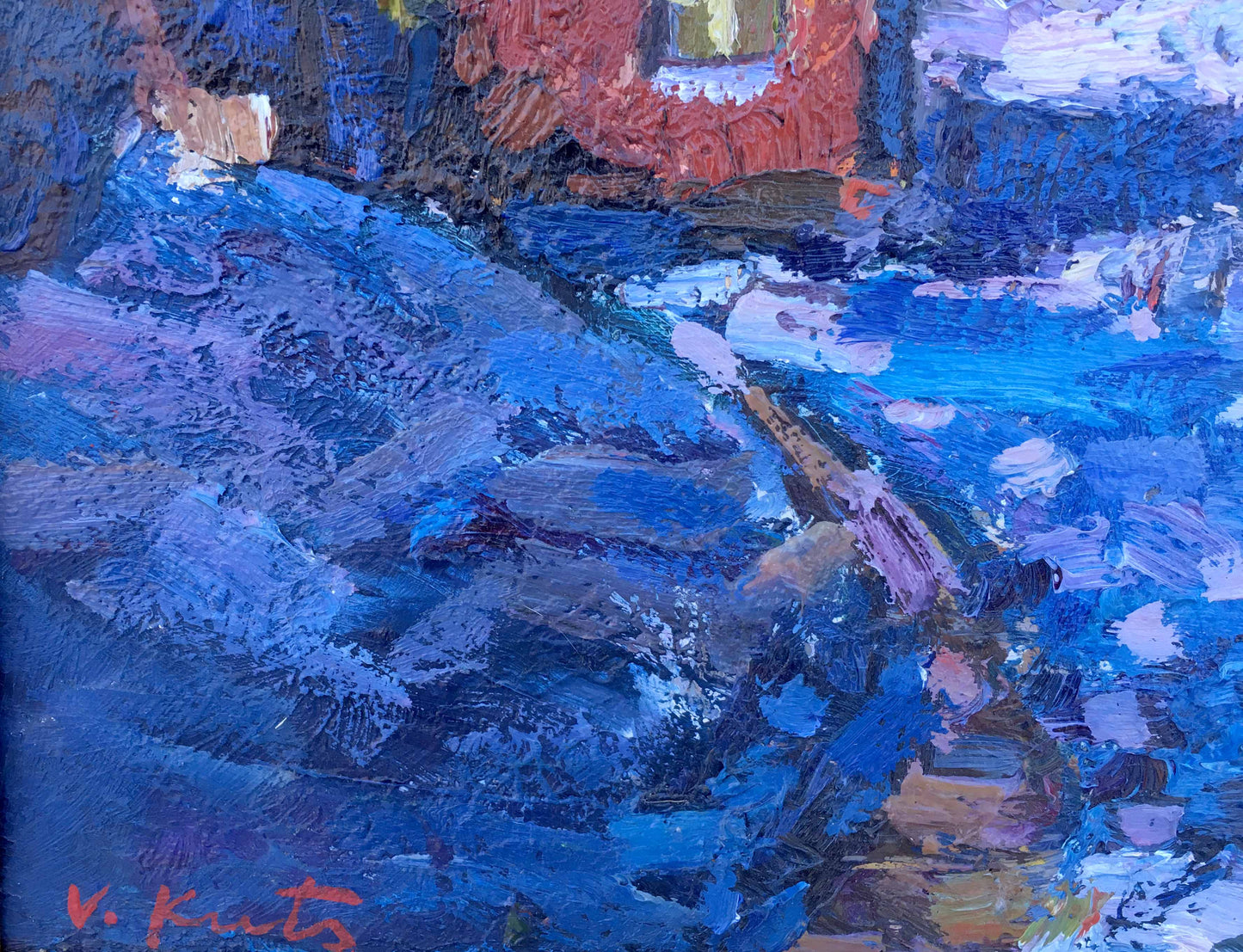 Winter evening oil painting