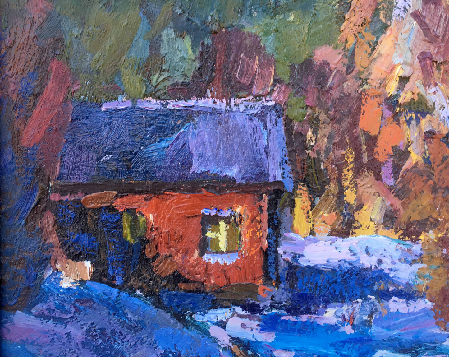 Winter evening oil painting