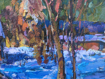 Winter evening oil painting