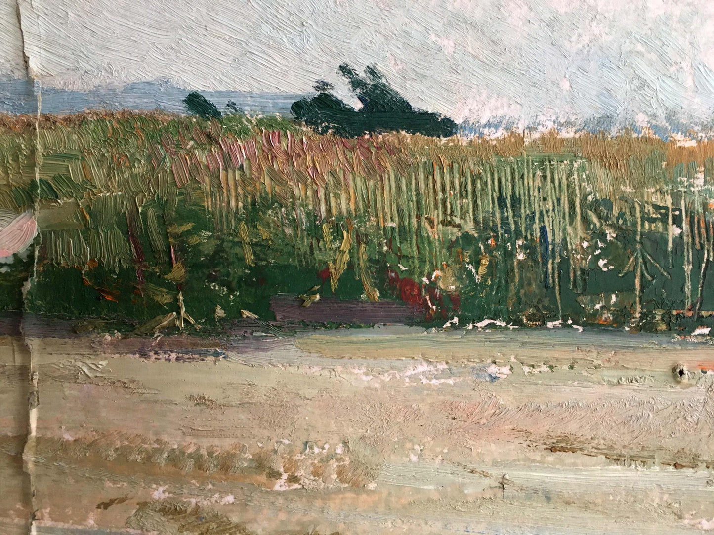 Oil painting Man walks across the field