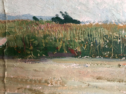 Oil painting Man walks across the field