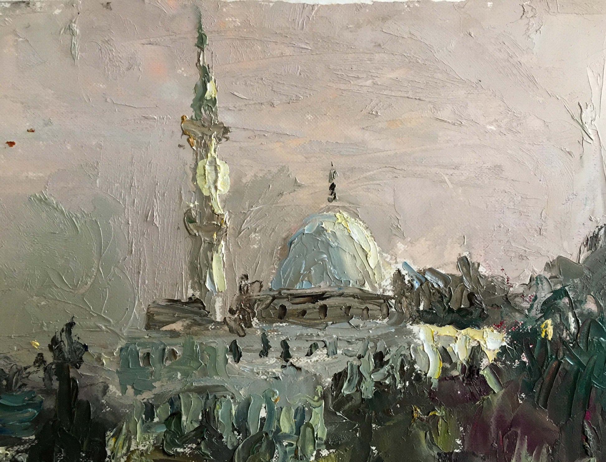 Viktor Endeberya's oil painting of a city landscape