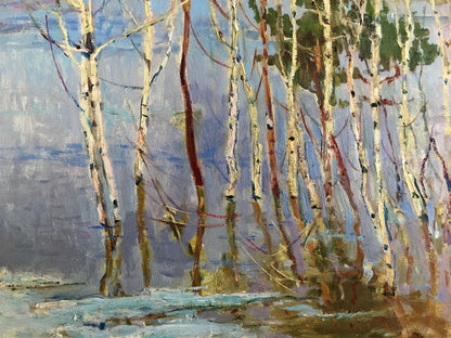 Oil painting Birch trees near the shore Glushchenko Nikolay Petrovich