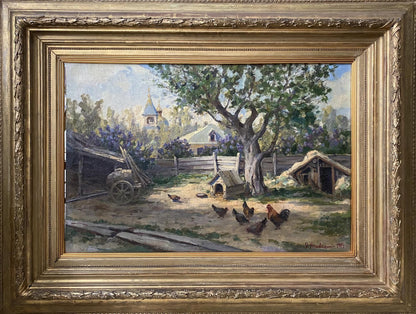 Oil painting Barnyard birds Vladimir Ivanovich Kozlovsky