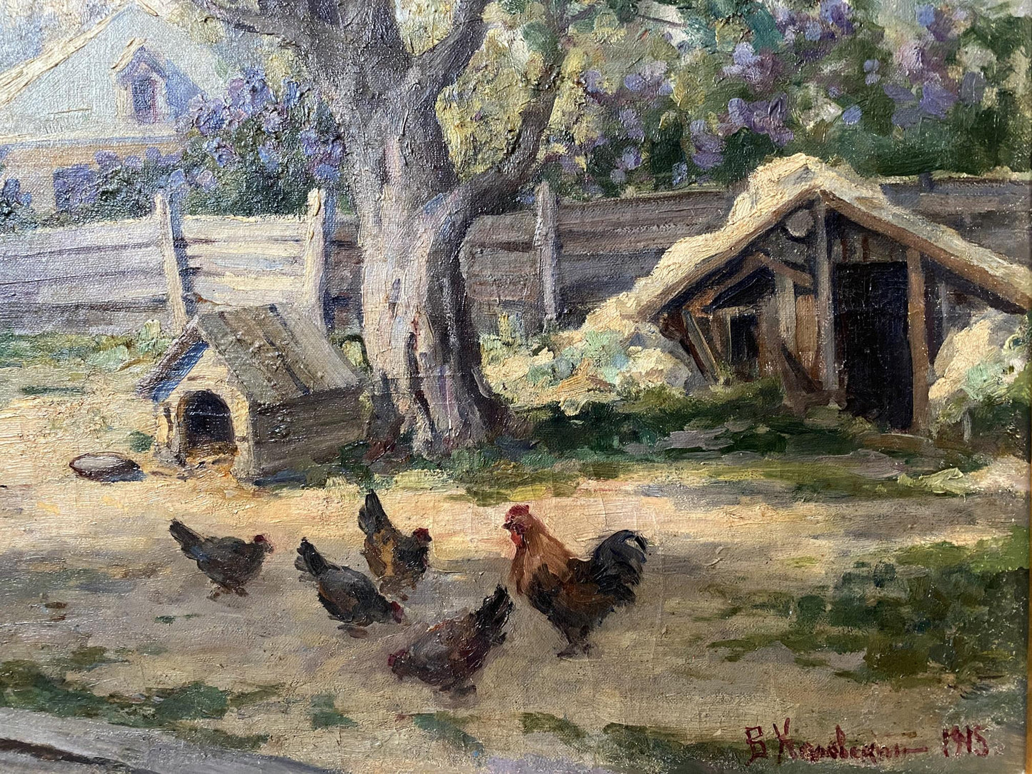 Oil painting Barnyard birds Vladimir Ivanovich Kozlovsky
