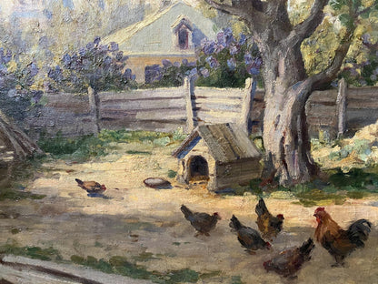 Oil painting Barnyard birds Vladimir Ivanovich Kozlovsky