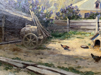 Oil painting Barnyard birds Vladimir Ivanovich Kozlovsky