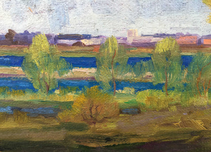 Oil on canvas portraying an autumn view