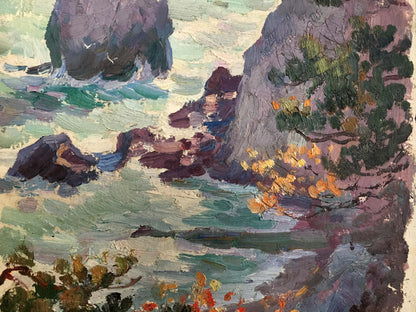 Oil painting Landscape with a shore