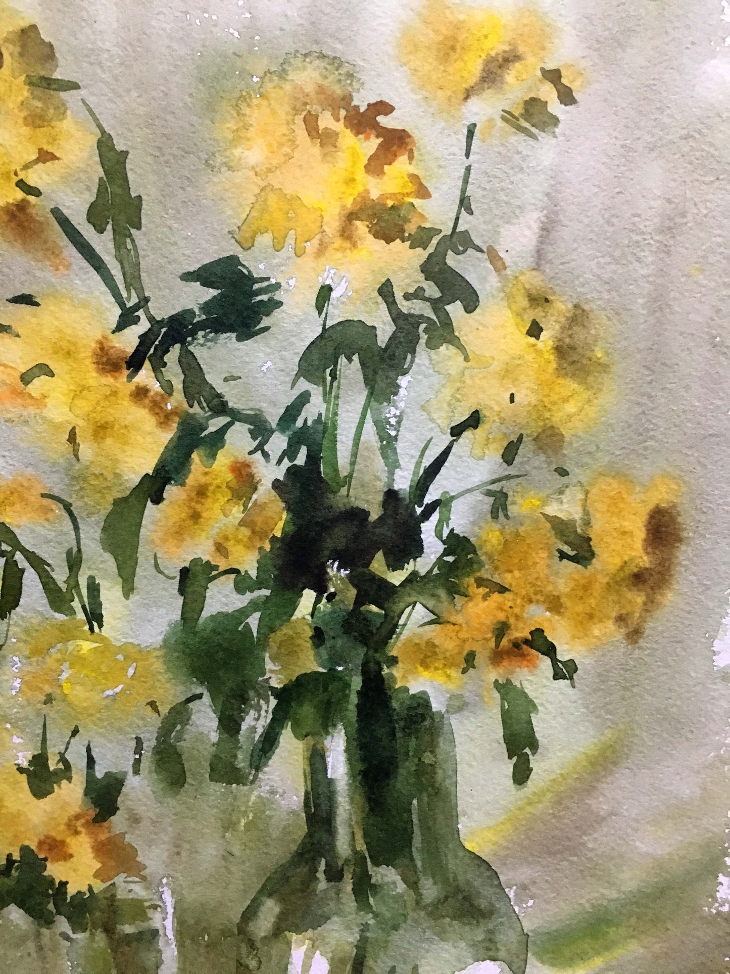 Still life yellow flowers watercolor painting Viktor Mikhailichenko