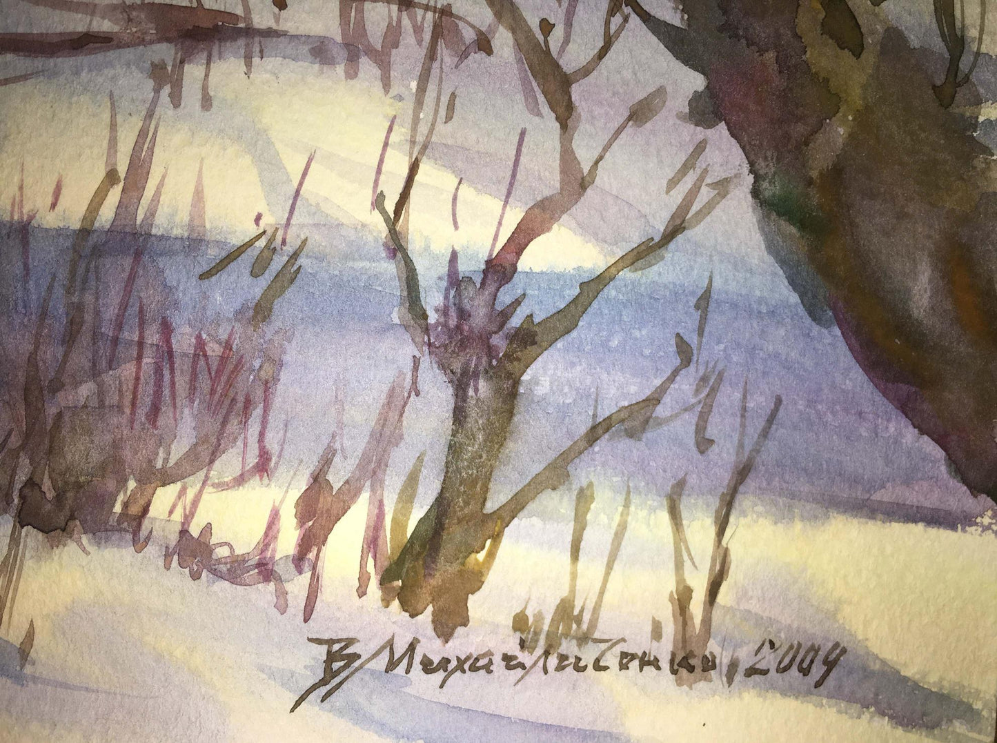 Winter landscape watercolor painting Viktor Mikhailichenko