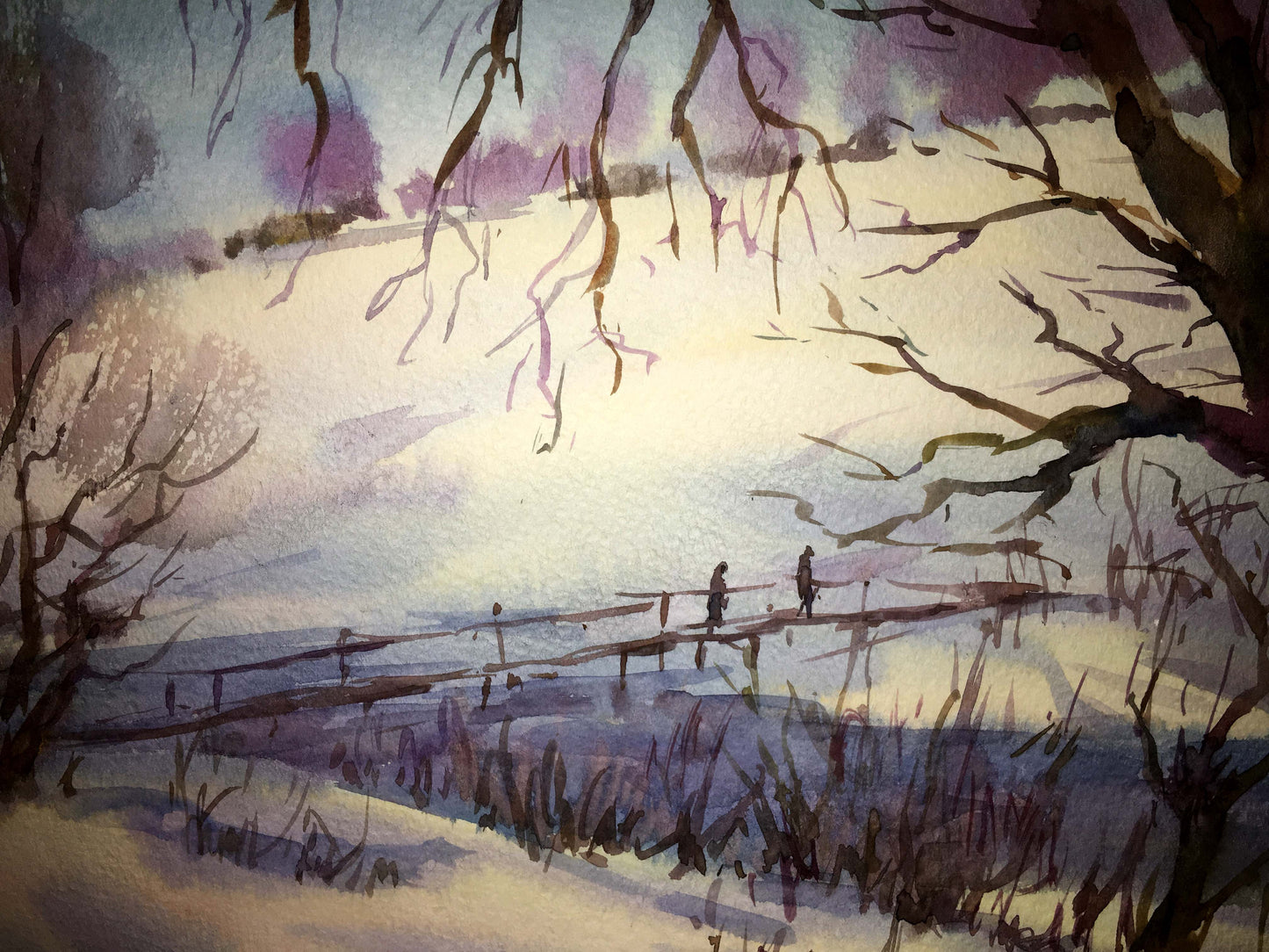 Winter landscape watercolor painting Viktor Mikhailichenko