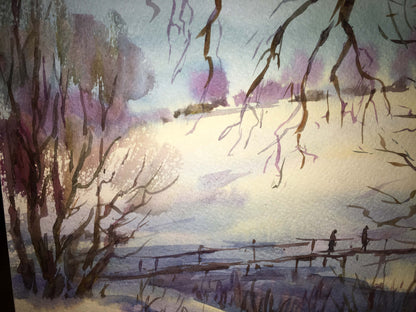 Winter landscape watercolor painting Viktor Mikhailichenko