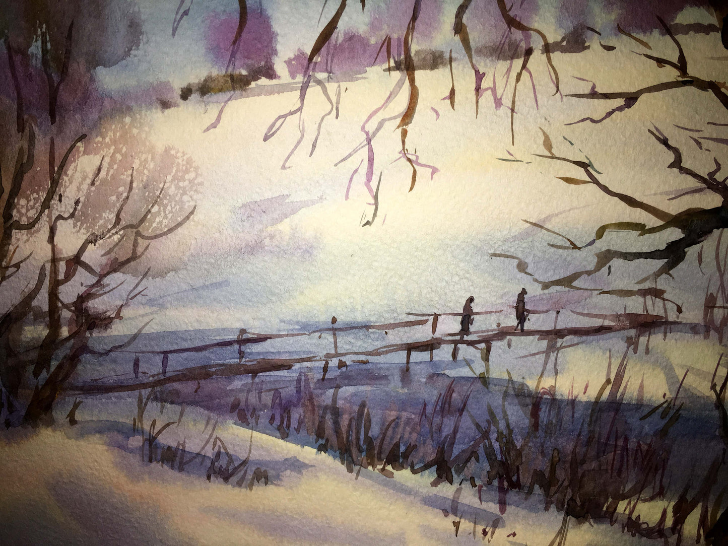 Winter landscape watercolor painting Viktor Mikhailichenko