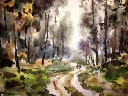 Watercolor painting Whispering Grove Viktor Mikhailichenko