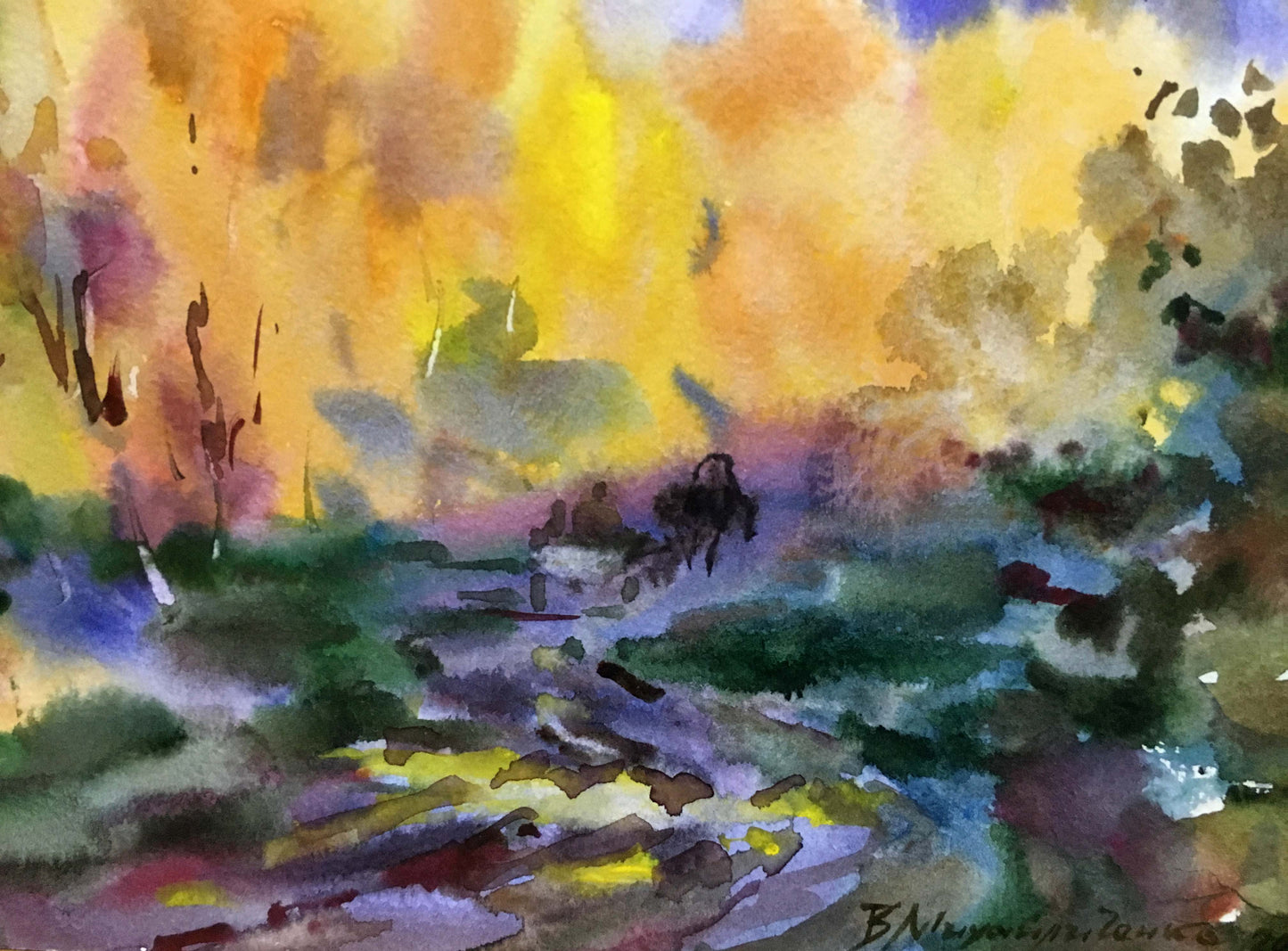 Fields watercolor painting Viktor Mikhailichenko