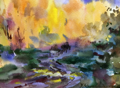 Fields watercolor painting Viktor Mikhailichenko