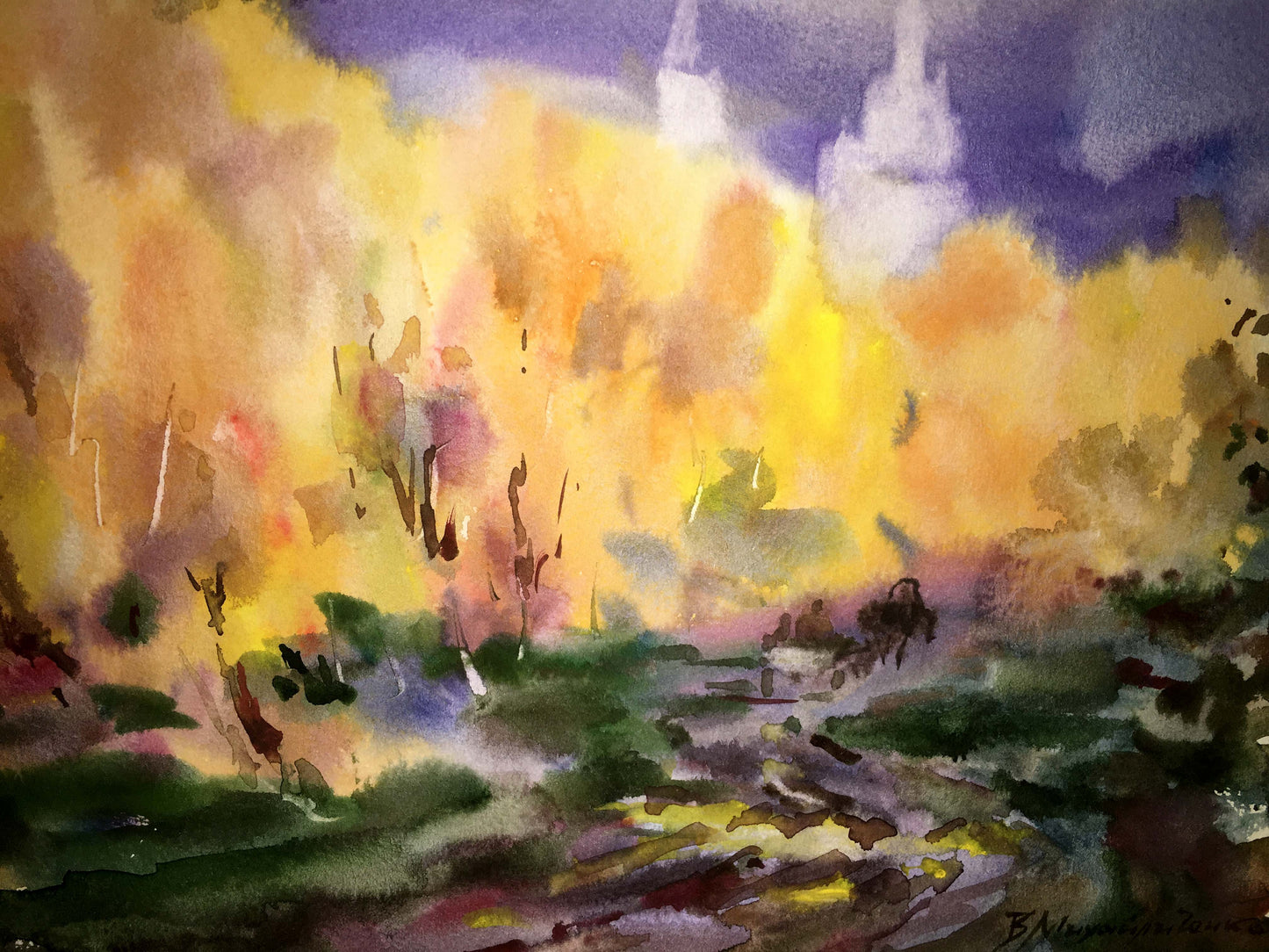 Fields watercolor painting Viktor Mikhailichenko