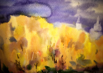 Fields watercolor painting Viktor Mikhailichenko